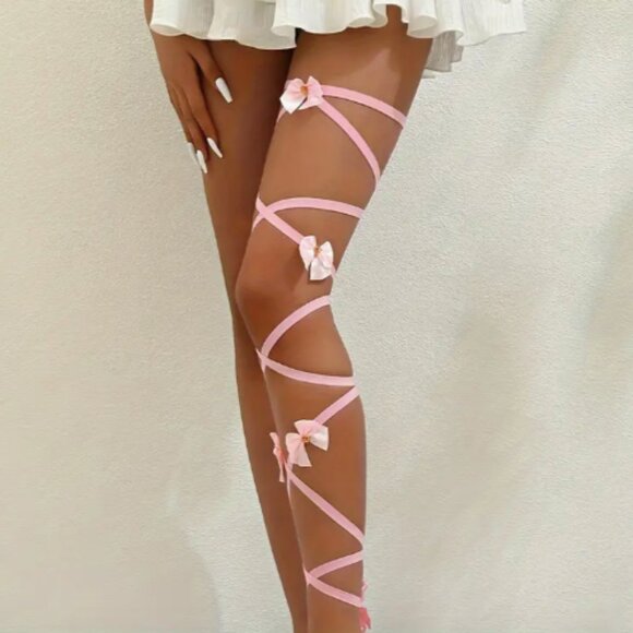 Pink Bow Leg Garter Ribbon Accessory - Picture 3 of 5